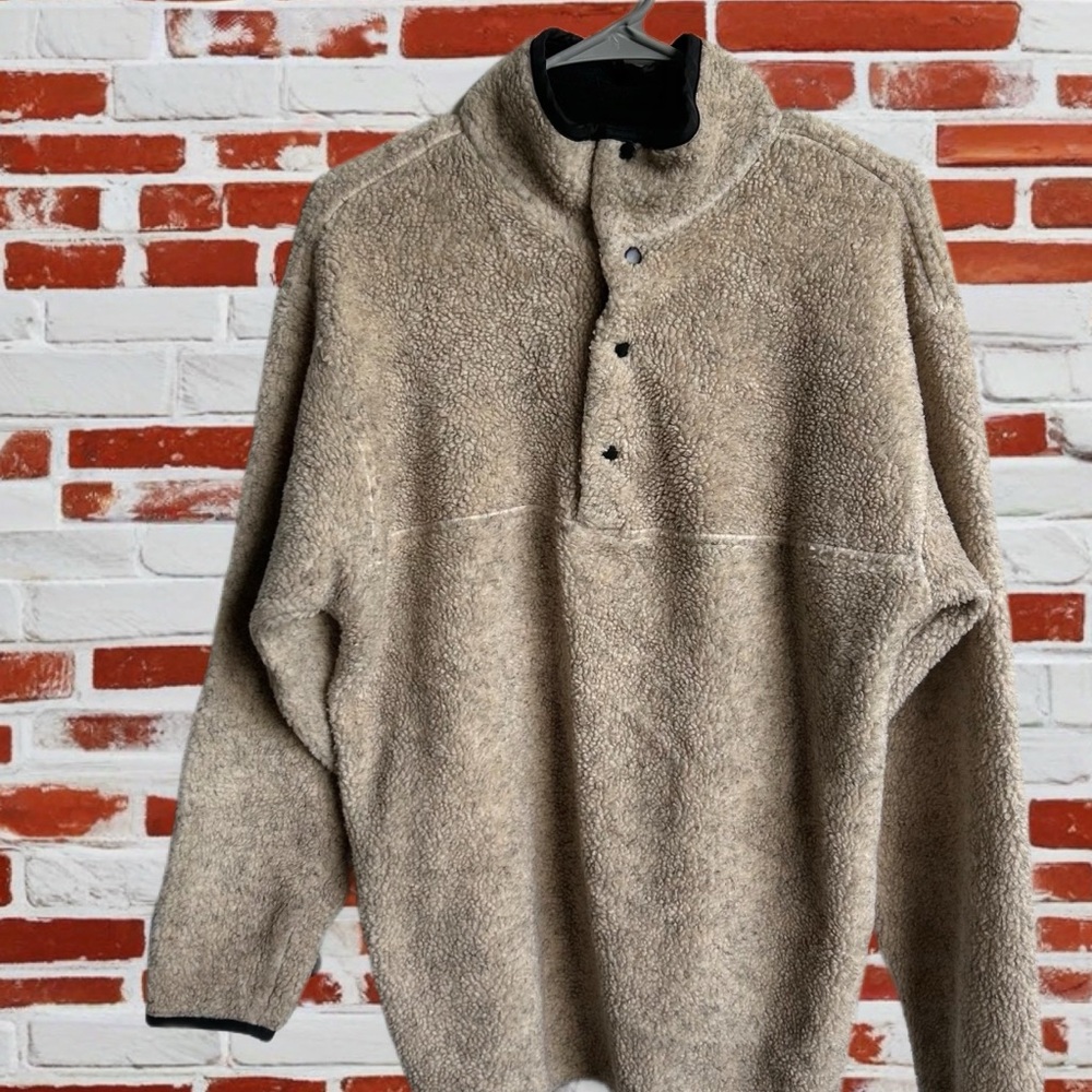 OUTDOOR URBAN TERRAIN OUT Vintage Fleece Button Up Pullover Tan Men Size L - Picture 1 of 4